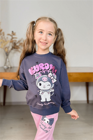 3-10 Yaş Kuromi Yaldız Baskılı Kız Çocuk Takım Pembe