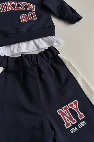 2-10 Yaş Şerit Detay Brooklyn Unisex Eşofman Takımı Lacivert