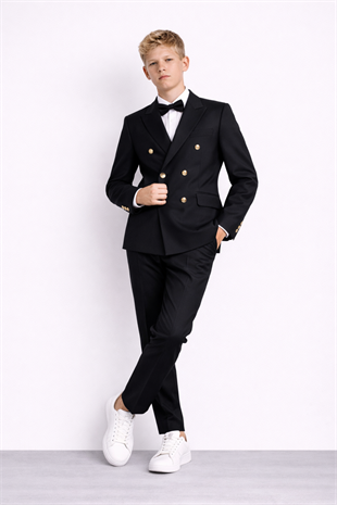 3-14 Yaş Dagi Gömlekli Kruvaze Ceketli Erkek Çocuk Takım Elbise Mezuniyet Siyah