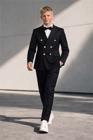 3-14 Yaş Dagi Gömlekli Kruvaze Ceketli Erkek Çocuk Takım Elbise Mezuniyet Siyah