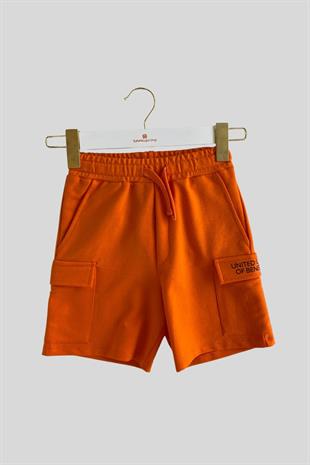 4-14 Yaş Benetton Kargo Cepli Erkek Çocuk Şort Turuncu