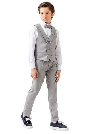 Lord Katlamalı Yelekli Çocuk Takım Elbise Antrasit