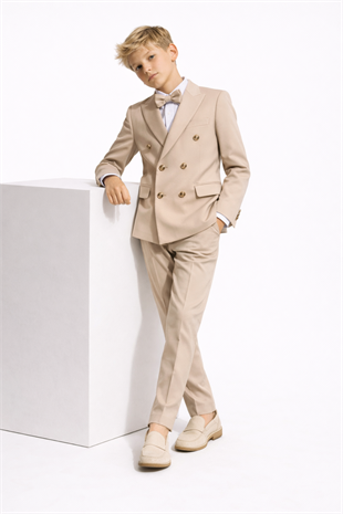 3-14 Yaş Dagi Gömlekli Kruvaze Ceketli Erkek Çocuk Takım Elbise Mezuniyet Bej