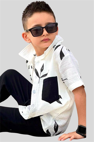 3-10 Yaş Cep Detay Kısa Kol Gömlekli Erkek Çocuk Takım Siyah