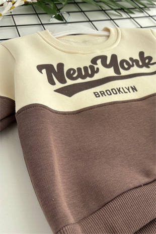 2-6 Yaş New York Baskılı Erkek Çocuk Takım 3 İp Kahverengi