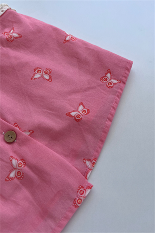 2-6 Yaş Kelebek Baskılı Askılı Düğmeli Kız Çocuk Elbise Pembe