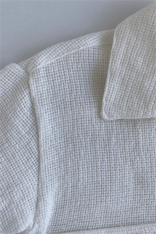 3-10 Yaş Büyük Cepli Yakalı Kız Çocuk Gömlek Beyaz