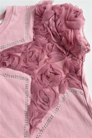 4-10 Yıldız Detay Şort Etekli Güllü Takım Gül Kurusu