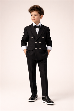 Montero Ceketli Mendilli Erkek Çocuk Takım Elbise Siyah