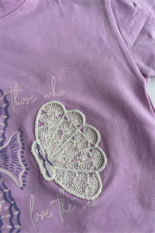 3-7 Yaş Denizatı Detay Kot Şort Etekli Kız Çocuk Takım Lila