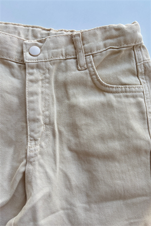 9-14 Yaş Örgü Aplikeli Gabardin Kız Çocuk Takım Krem