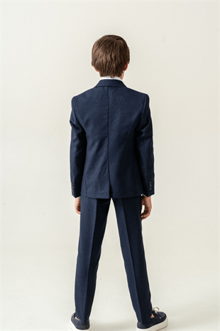 Premium Seri Mendilli Yelekli Ceketli Çocuk Takım Elbise Lacivert