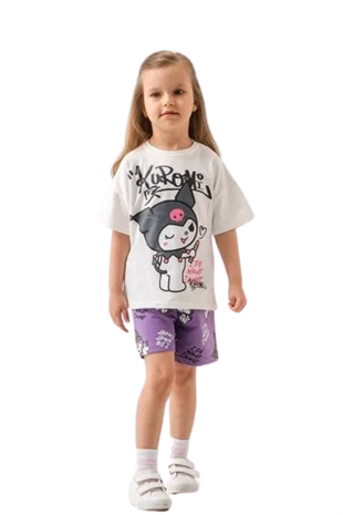 3-10 Yaş Kuromi Şortlu Kız Çocuk Takım Beyaz
