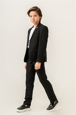 Milano Klasik Ceketli Tişörtlü Çocuk Takım Elbise Siyah