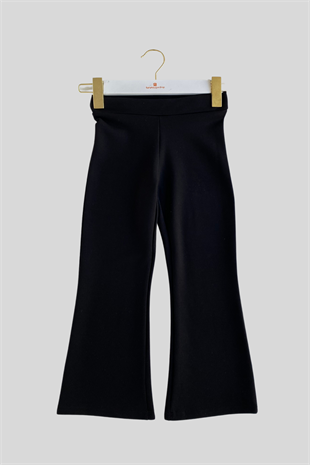 2-14 Yaş İspanyol Paça Tek Kız Çocuk Pantolon Siyah