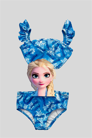 Elsa Desen Kız Çocuk Mayokini Mavi