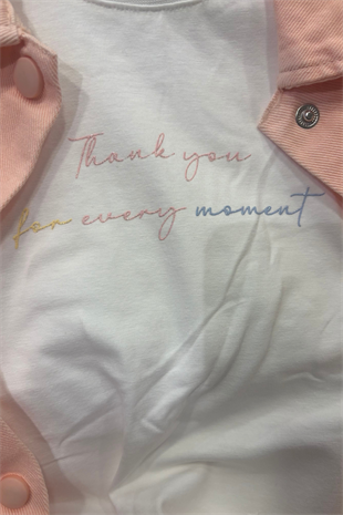 4-8 Yaş Kelebek Baskılı Gabardin 3lü Kız Çocuk Takım Yavru Ağzı Pudra