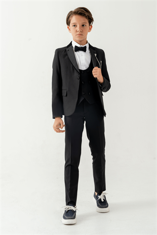 3-14 Yaş Premium Double Yaka Erkek Çocuk Damatlık Siyah