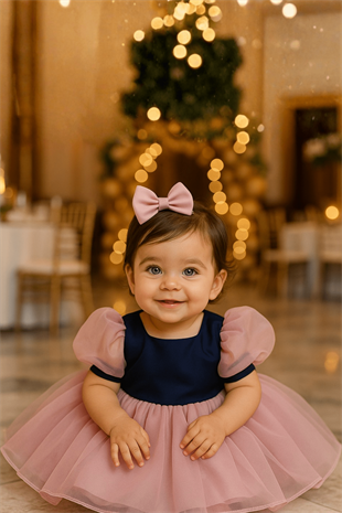 Balon Kol Alt Tütülü Kız Çocuk Elbise Siyah