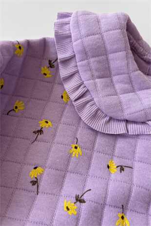 6-18 Ay Çiçekli Bebe Yaka Kız Bebek Takım Mor