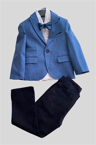 Yelekli Ceketli Erkek Çocuk Takım Elbise  Mavi