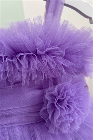 9 Ay - 5 Yaş Lolita Kuyruklu Askılı Kız Çocuk Abiye Elbise Lila