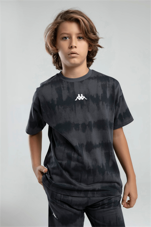 5-16 Yaş Kappa Lisanslı Batik Desen Erkek Çocuk Şortlu Takım Füme