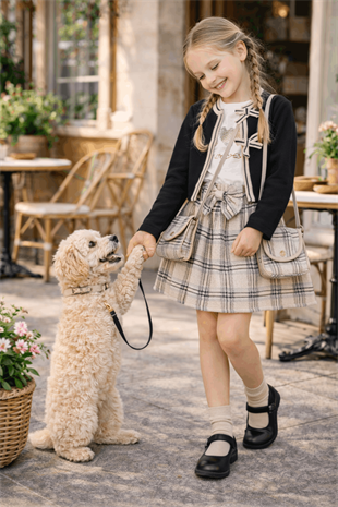 2-5 Yaş Premium Fiyonk Hırkalı Etekli Çantalı Kız Çocuk Takım Siyah