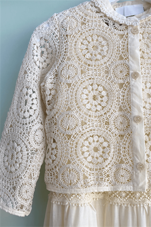 7-14 Yaş Dantelli Fistolu Elbise Ekru