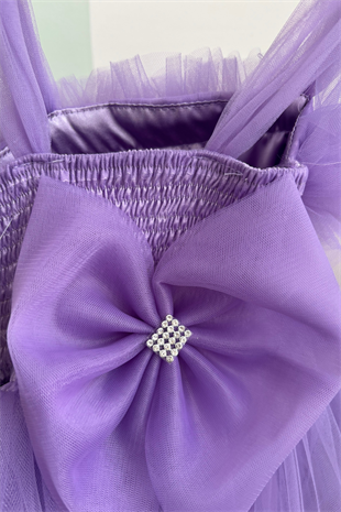 9 Ay - 5 Yaş Lolita Kuyruklu Askılı Kız Çocuk Abiye Elbise Lila