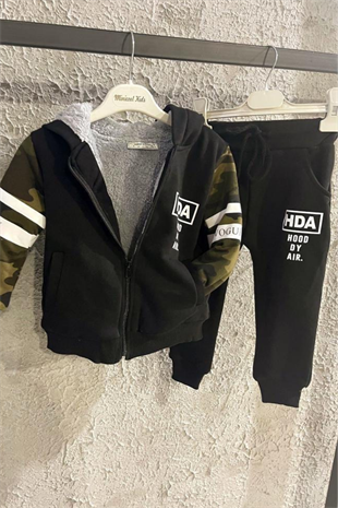 Kürklü Kamuflaj Detay Ceketli 2li Erkek Çocuk Takım