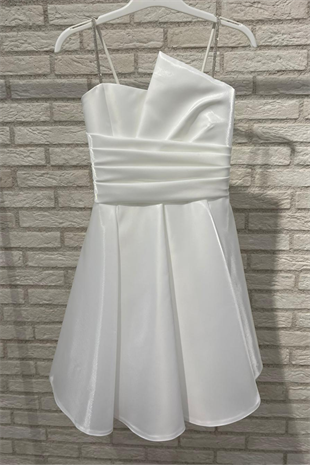 10-15 Saten Eliza Kız Çocuk Abiye Elbise Beyaz