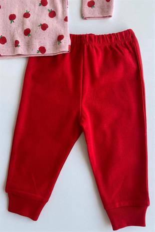 Elma Desen Kız Bebek Pijama Takımı Pembe