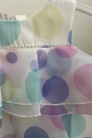 4-8 Yaş Loren Puantiyeli Kız Çocuk Abiye Elbise Pembe