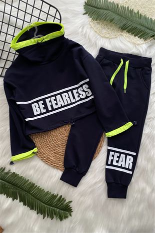 Be Fearless Balıkçı Yaka Neon Detay Kız Çocuk Eşofman Takım Lacivert