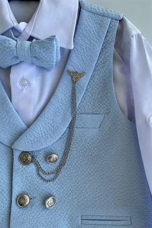 Gofre Lord Yelekli Erkek Çocuk Takım Elbise Bebe Mavi