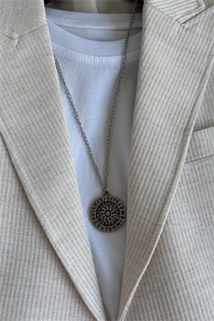 3-14 Yaş Vega Premium Çizgili Kolyeli Keten Çocuk Takım Elbise Krem