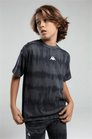 5-16 Yaş Kappa Lisanslı Batik Desen Erkek Çocuk Şortlu Takım Füme
