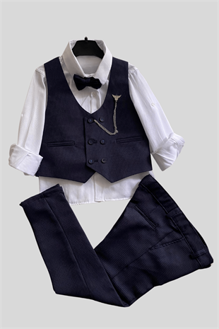 Matrix Yelekli Zincirli Erkek Çocuk Takım Elbise Lacivert