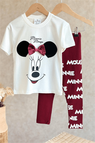 2-8 Yaş Karakter Baskı Taytlı Kız Çocuk Takım Bordo