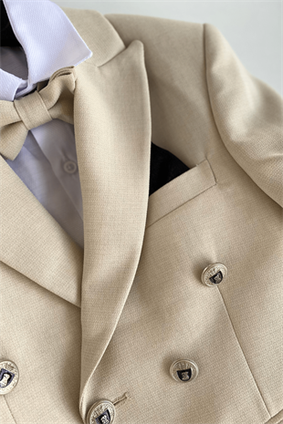 Montero Ceketli Mendilli Erkek Çocuk Takım Elbise Bej