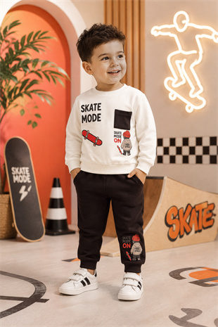 1-4 Yaş Skate Mode 2li Erkek Çocuk Takım Kahverengi
