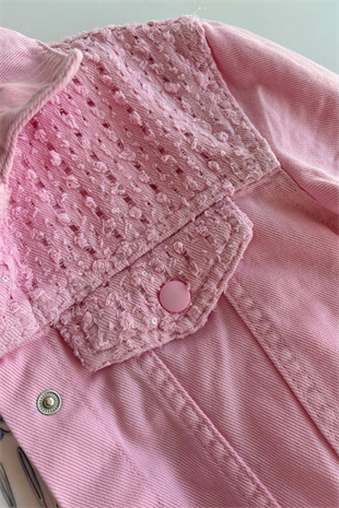 3-12 Yaş Pullu Dokuma Ceketli 3lü Kız Çocuk Takım Pembe