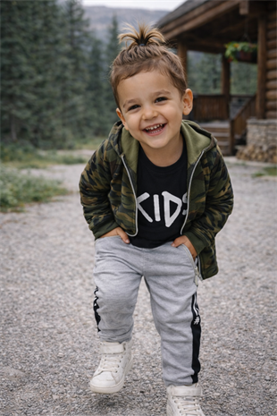 Kids Kamuflaj Kapüşonlu Ceketli 3lü Erkek Çocuk Takım