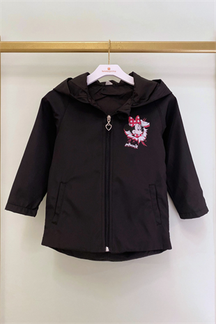 3-10 Yaş Karakter Detay Kız Çocuk Yağmurluk Siyah