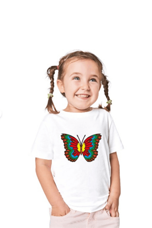4-11 Yaş Kelebekli Boya-Yıka Tişört Seti Beyaz