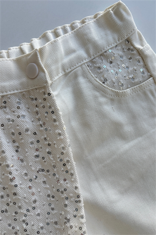 3-10 Yaş Payet Detay Şort Gömlek Kız Takım Beyaz