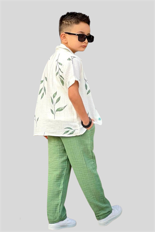 3-10 Yaş Cep Detay Kısa Kol Gömlekli Erkek Çocuk Takım Haki