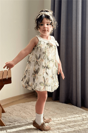 3-10 Yaş Zambak Model Kız Çocuk Elbise Yeşil