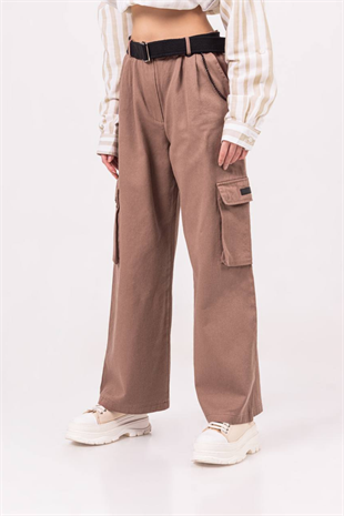 8-14 Yaş Kemerli Zincirli Gabardin Pantolon Cappuccino